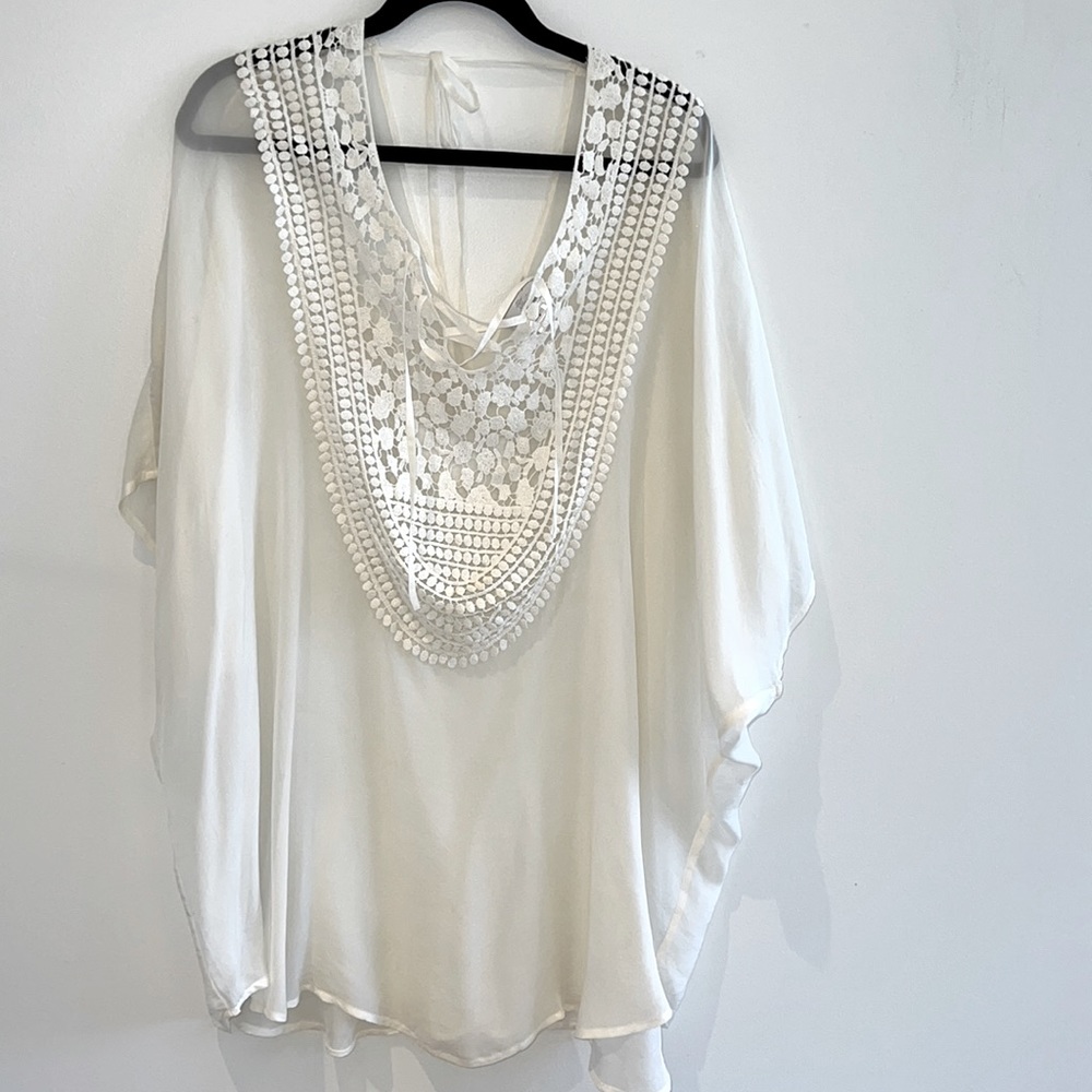 Miguelina Florence Crochet Bib Silk Coverup